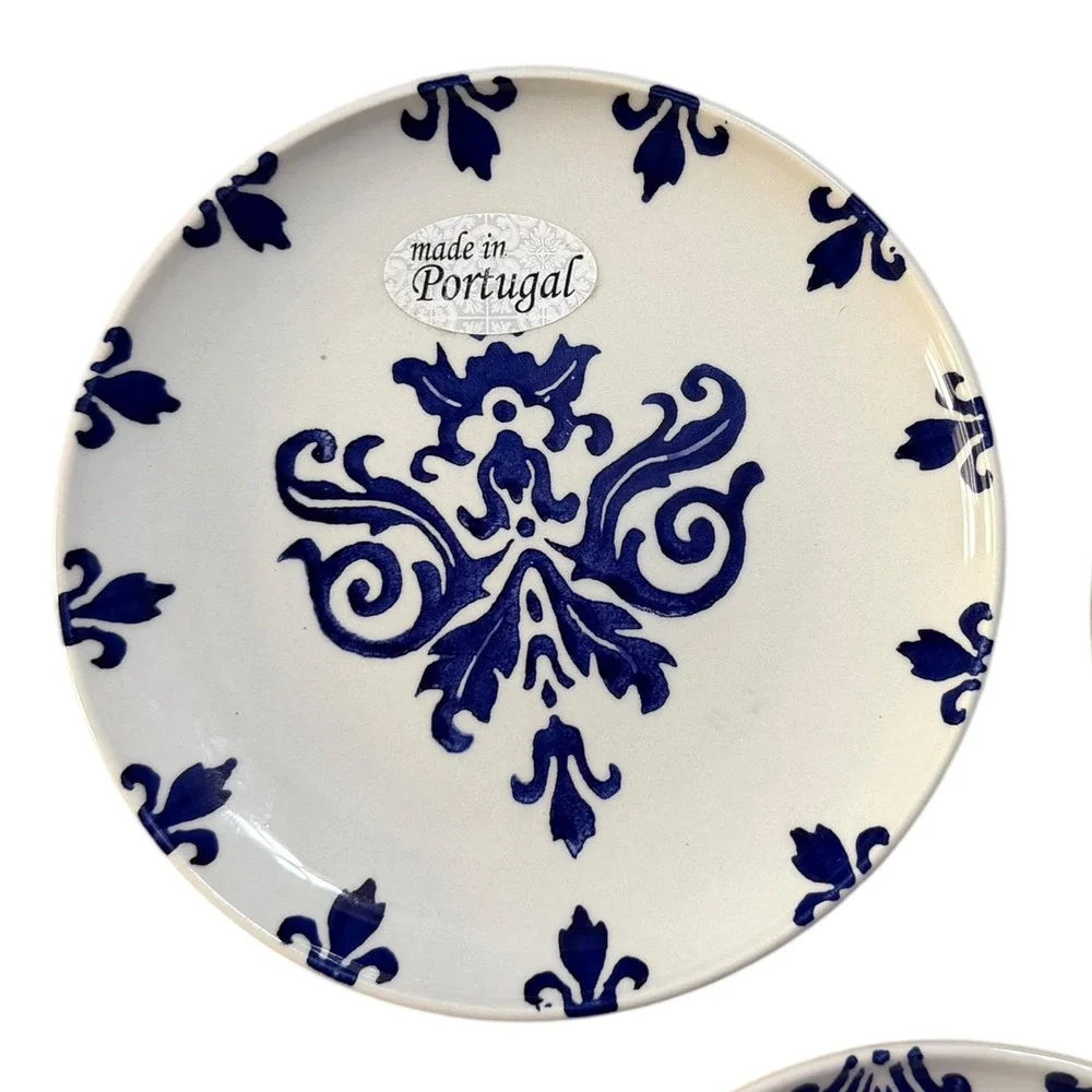 CMG Hand Made in Portugal Blue White Ceramic Appetizer Plates Set of 3 6.5